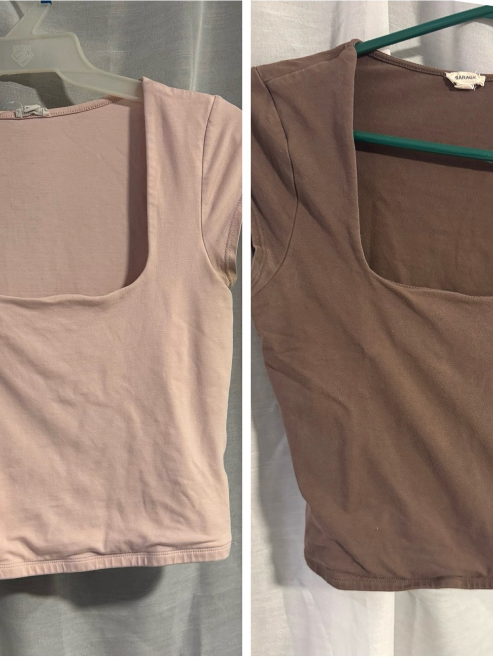 Lot of 2 Garage Square Neck Crop Tops - Brown & Light Pink (Medium)